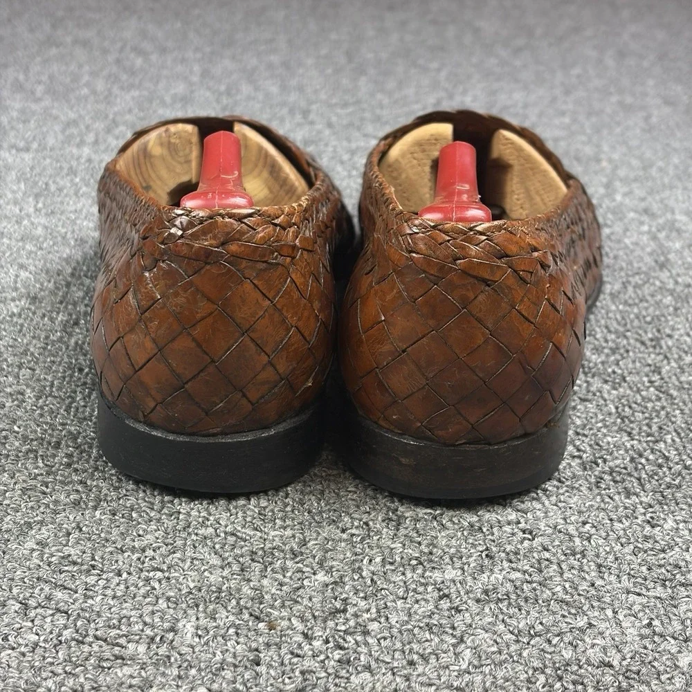 Moreschi Woven Leather Loafers Mens 10 Brown Handmade Italy Basket Weave Slip On